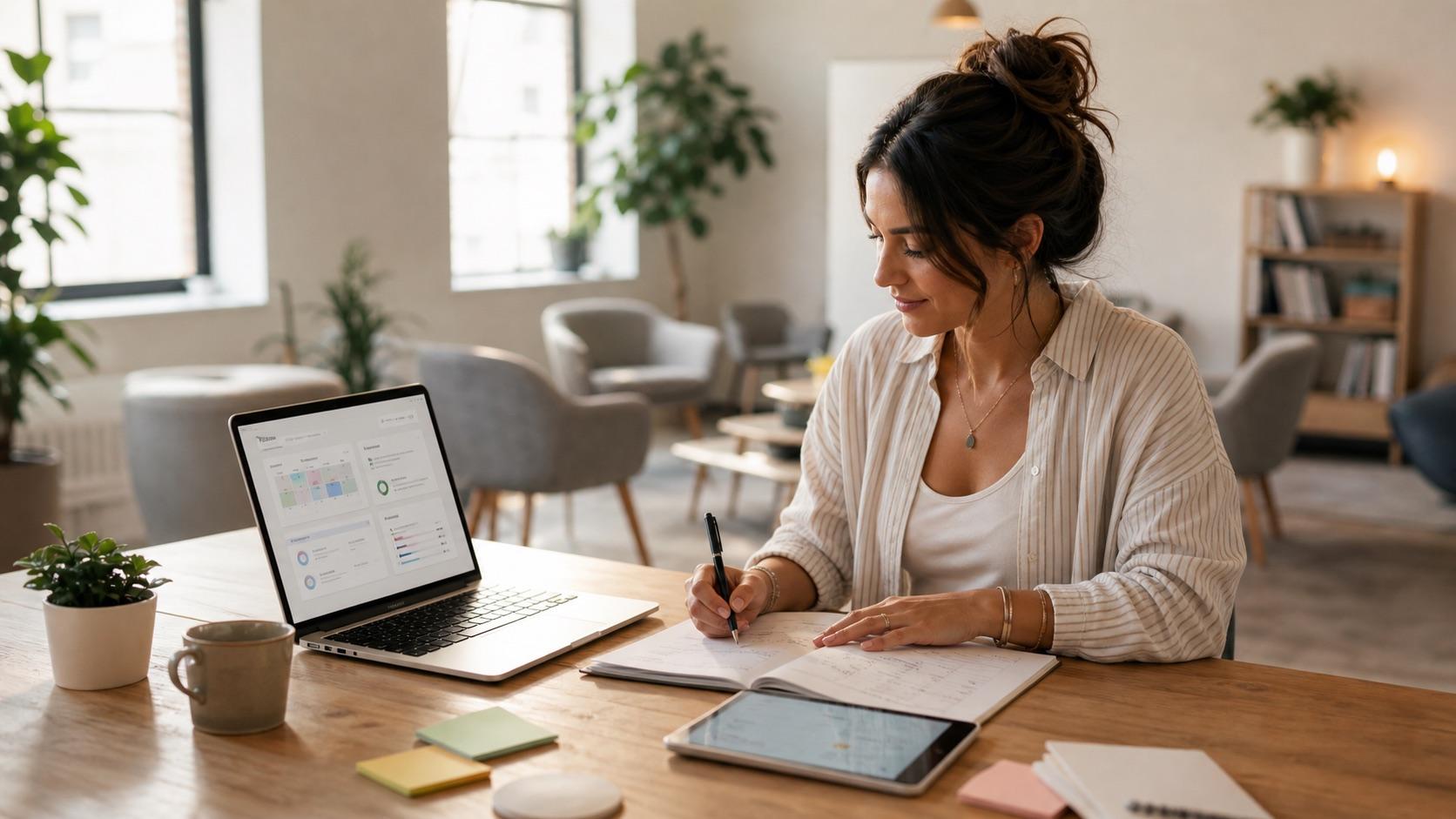 Independent coach preparing a Fanful client program with resources and scheduling tools