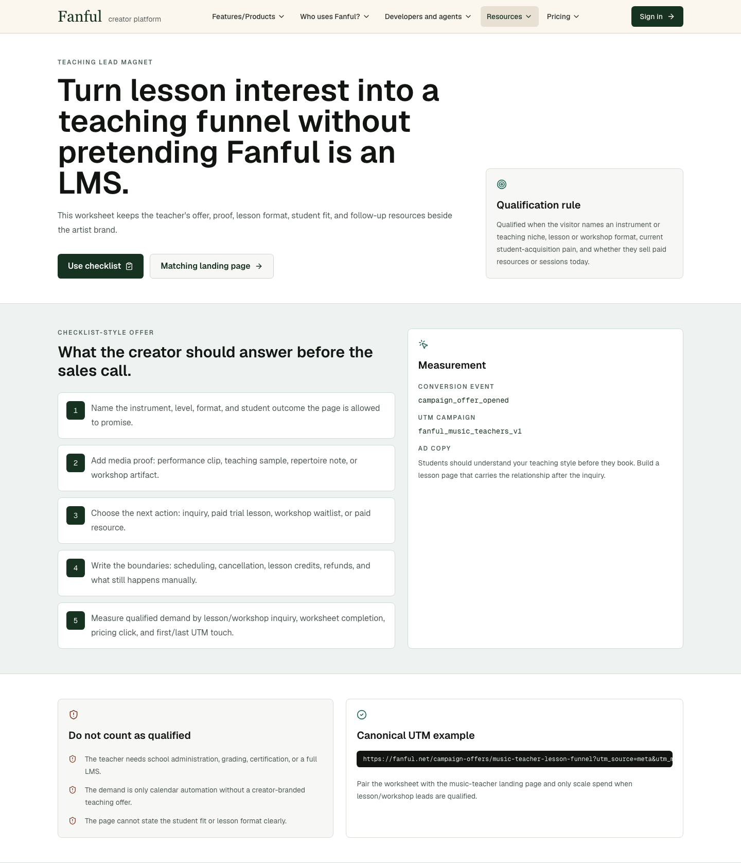 Fanful campaign lead magnet pages for musician acquisition
