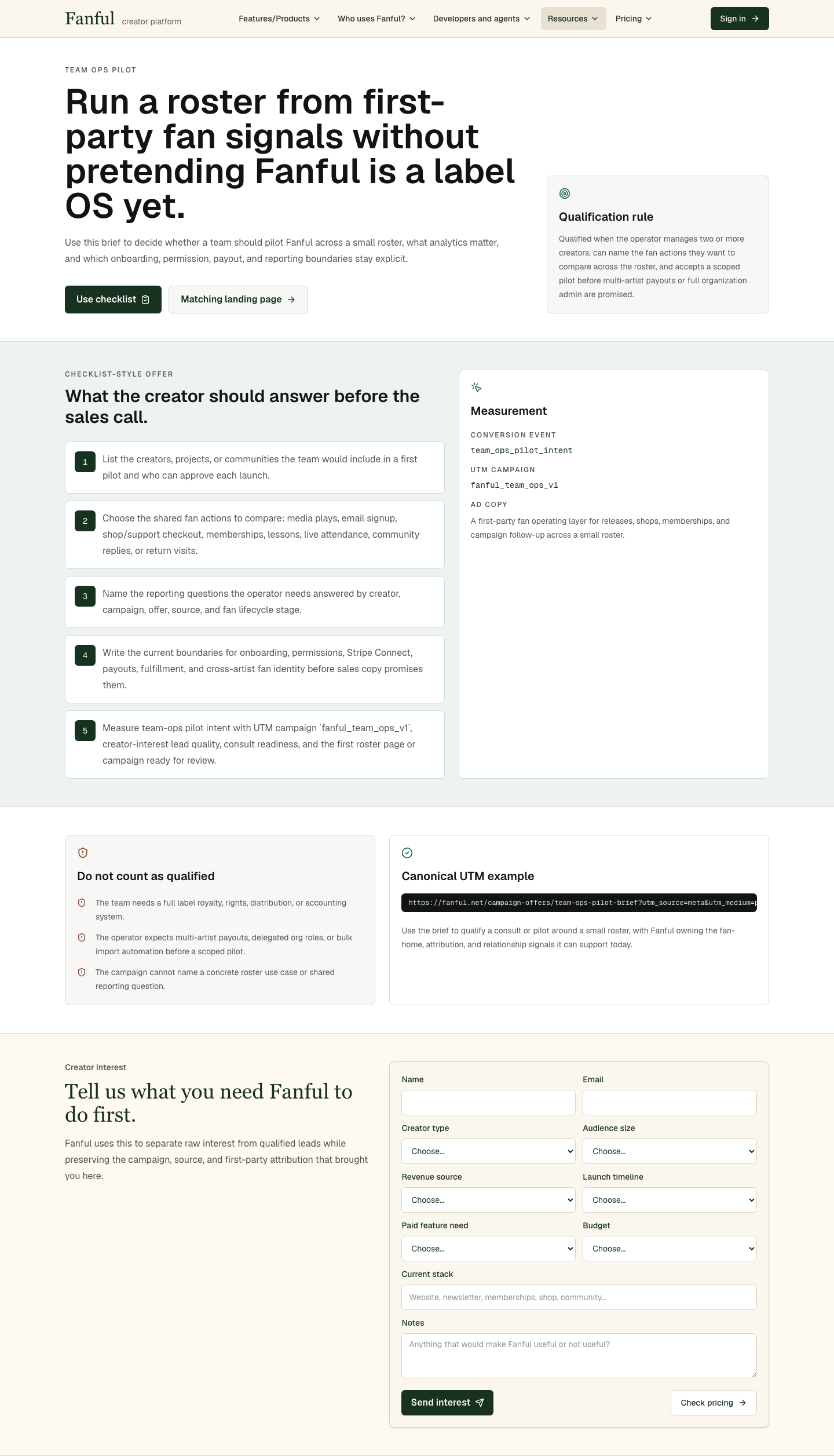 Fanful team operations pilot brief