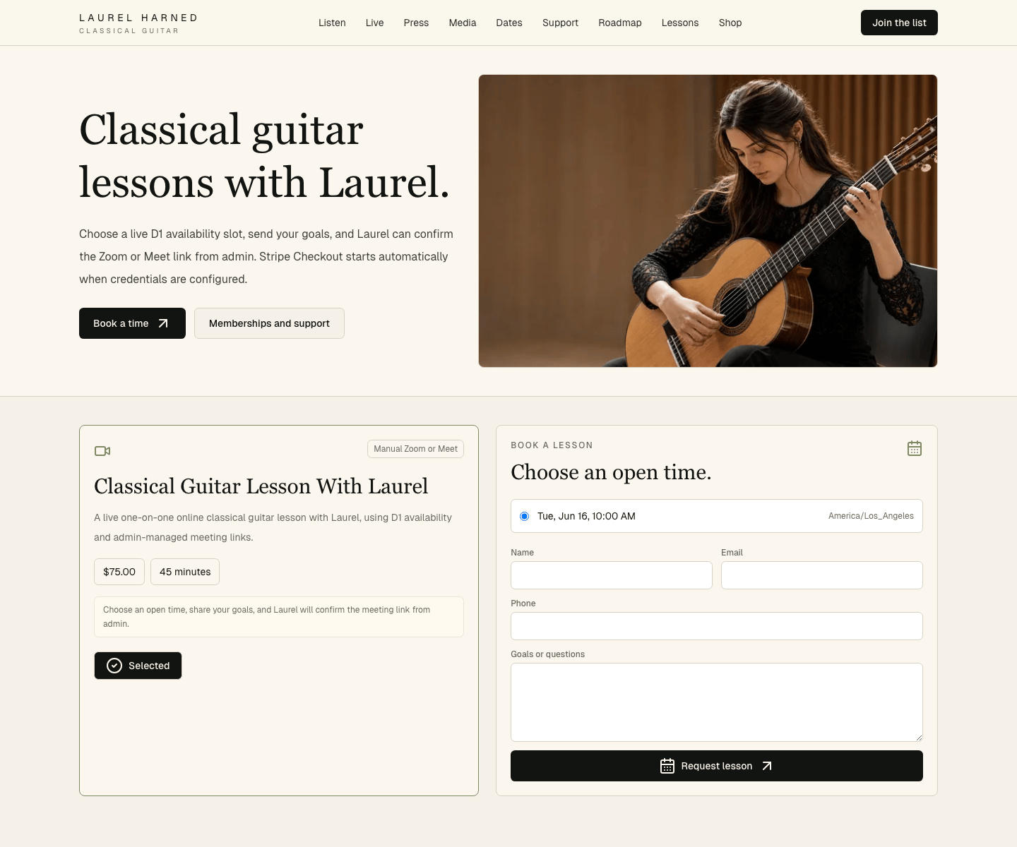 Fanful lessons booking surface