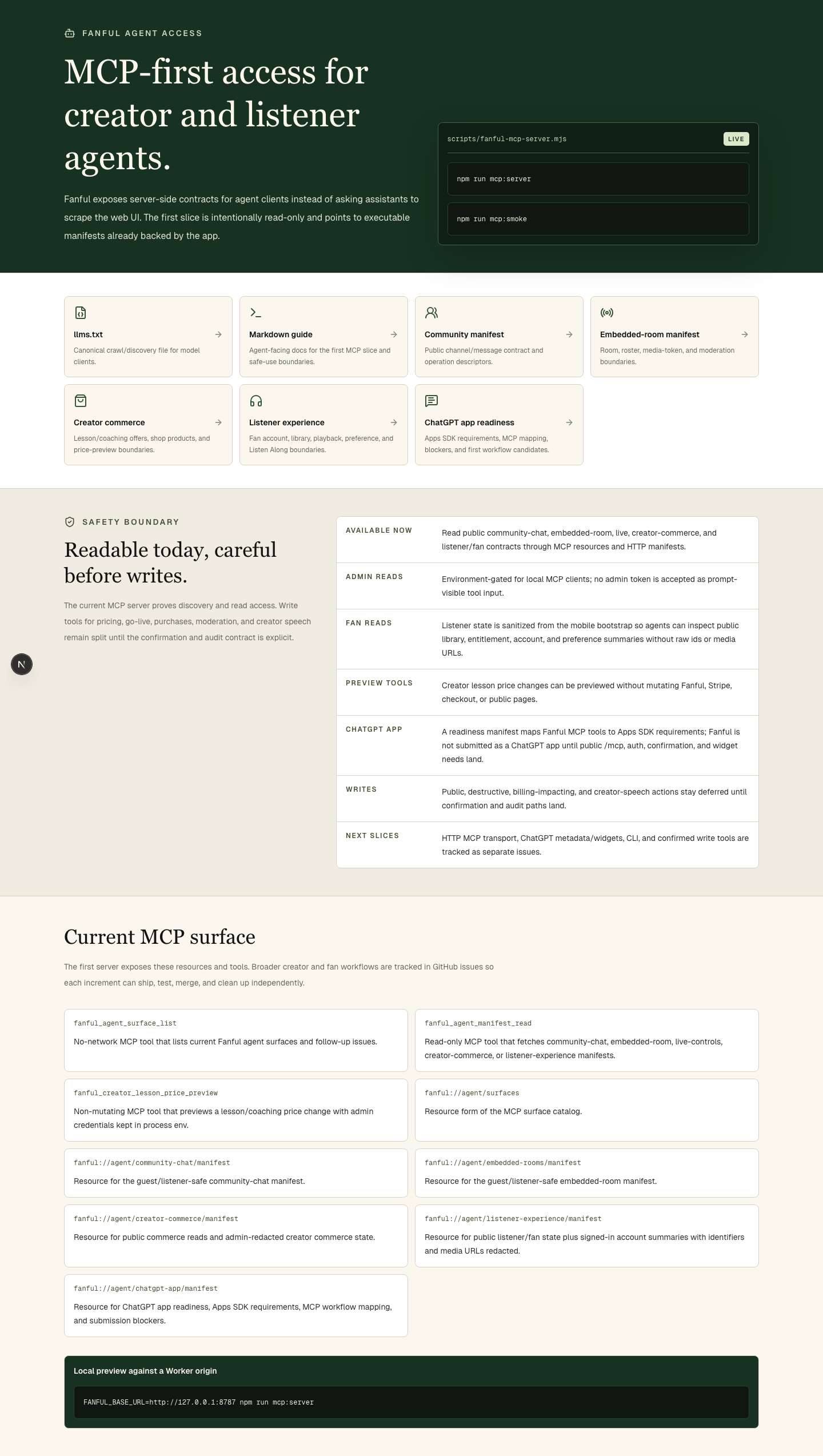 Fanful ChatGPT app readiness manifest screenshot